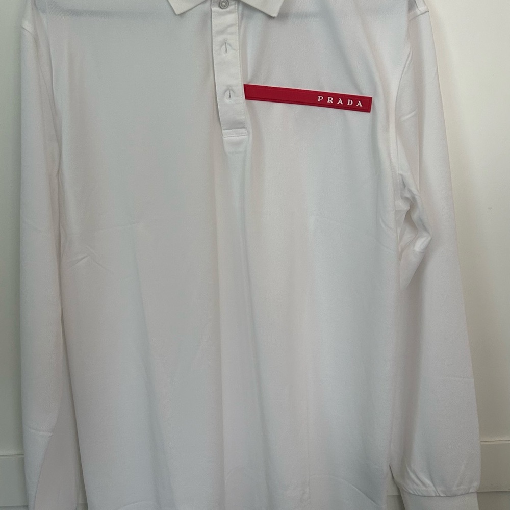 Prada Men's White Polo with Red Accent - Picture 2 of 4
